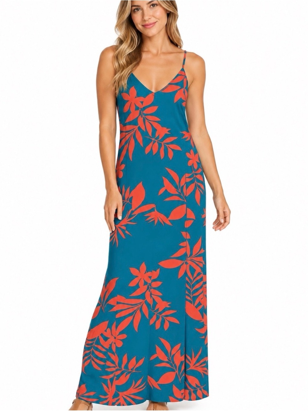 Old Navy V-Neck Palm Print Maxi Shift Dress XL